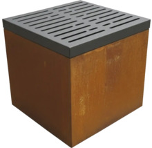 Vierkante plantenbak van cortenstaal met drainage rooster