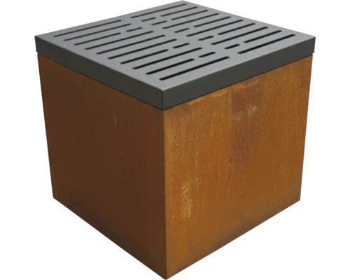 Vierkante plantenbak van cortenstaal met drainage rooster