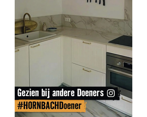 Keukenscène met witte kasten, spoelbak en oven.