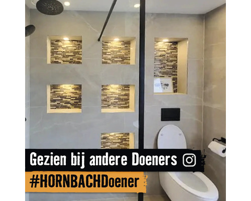 Moderne badkamer met douche, toilet en wandnissen