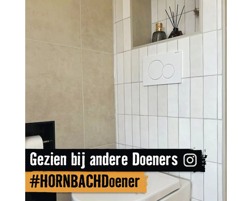 Badkamer met toilet, spoelbak, tegels en decoratie