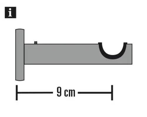 Wandsteun voor gordijnroedes met een lengte van 9 centimeter.