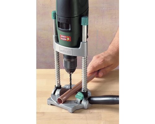Wolfcraft boorstandaard met boormachine en koperen buis