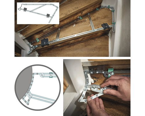 Trapleuningmontageset met montage op een houten trap