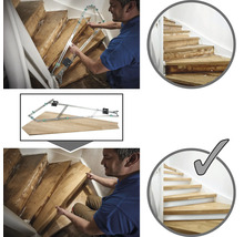 Demonstratie van traprenovatie met een sjabloon en een voor-en-na vergelijking.