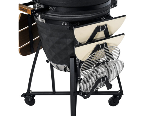 Kamado-barbecue met bijzettafels en grillroosters