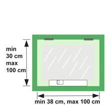 Illustratie van de minimum en maximum afmetingen van een spiegelkast