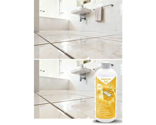 Voor-en-na-weergave van een badkamer met RAKKUUN Smart Fluid tegelreiniger.