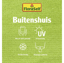 FloraSelf logo. Producteigenschappen: Handgemaakt, UV-bestendig, vorstbestendig, bodemgat aanwezig.