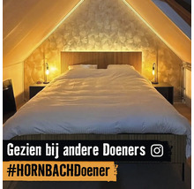 Slaapkamer met bed, nachtkastjes en verlichting onder een dak