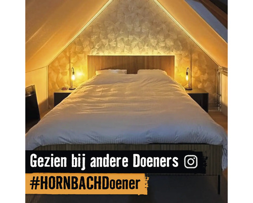 Slaapkamer met bed, nachtkastjes en verlichting onder een dak