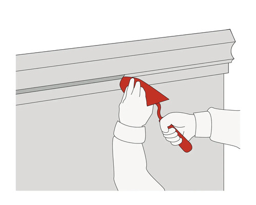 Illustratie: persoon met troffel bij het pleisteren van een wandlijst