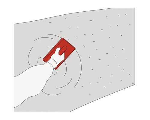 Illustratie van een hand die met een pleisterspaan een muur bepleistert