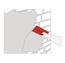 Illustratie van een persoon die met een spaan pleister op een muur aanbrengt