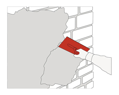 Illustratie van een persoon die met een spaan pleister op een muur aanbrengt