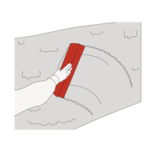 Illustratie van een hand die een muur bewerkt met een plamuurmes