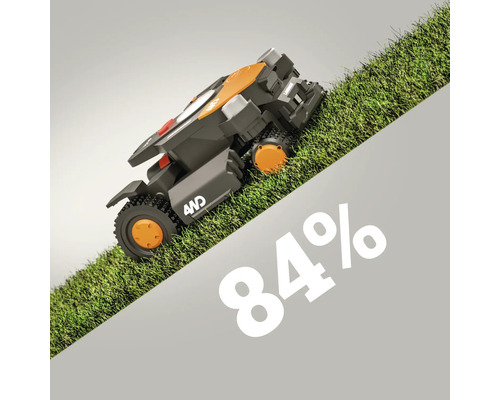 Gazonmaaierrobot met vierwielaandrijving op hellend gazon