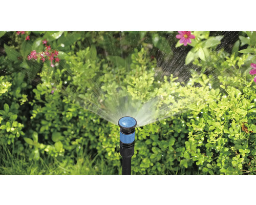 Tuinsproeier in gebruik voor het bewateren van planten