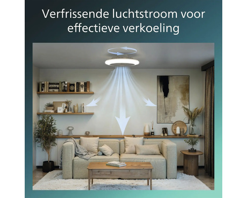 Woonkamer met plafondventilator voor luchtcirculatie