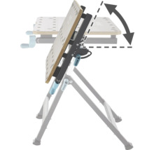 Verstelbare werktafel met pijlsymbool om de kantelverstelling aan te geven