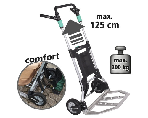 Wolfcraft transportwagen met een maximale hoogte van 125 centimeter en een draagvermogen van 200 kilogram