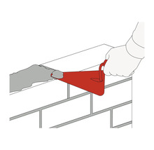 Illustratie van een metselaar die met een troffel mortel aanbrengt op een bakstenen muur