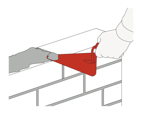 Illustratie van een metselaar die met een troffel mortel aanbrengt op een bakstenen muur