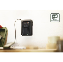 Bosch Logo. WANDMONTAGE symbool. Bosch 18 volt batterijlader aan de muur