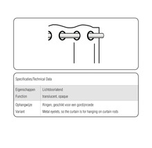 Gordijnophanging met metalen oogjes voor bevestiging aan gordijnroedes