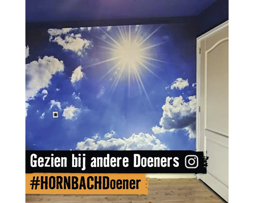 Wanddecoratie met fotobehang met hemelmotief in een kamer
