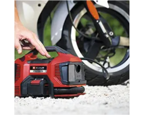 Rode Einhell draadloze compressor voor motorfiets