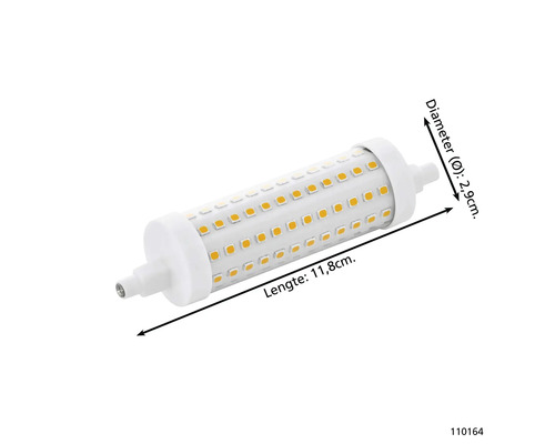 Ledlamp met een lengte van 11,8 cm en een diameter van 2,9 cm.