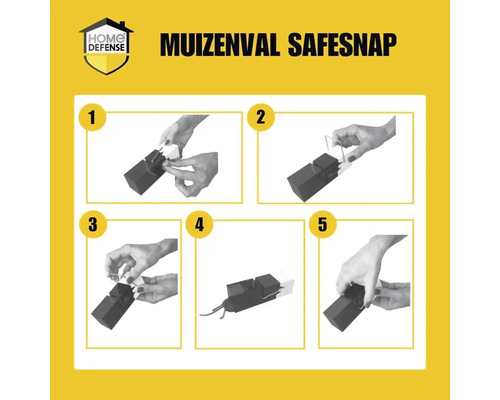 Instructies voor het gebruik van de Home Defense Muisval Safesnap in vijf stappen