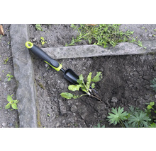 Tuinscene met onkruidsteker voor het verwijderen van onkruid