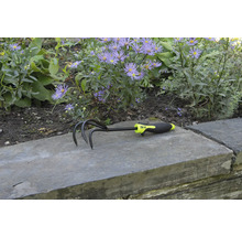 Tuinklauw met drie tanden en kunststof handvat voor bloembed