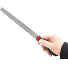 Hand houdt een werkplaatsvijl vast