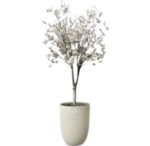 Kunstboom met witte bloesem in een elho bloempot met verticale ribbelstructuur.