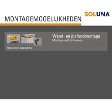 Soluna Logo. Wand- en plafondmontage met schroeven. Toebehoren inbegrepen.