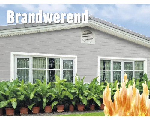 Huisgevel met brandwerende gevelbekleding en het opschrift brandwerend.