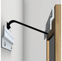 Montagehandleiding voor een spiegelbevestigingsset met twee profiellijsten voor wandmontage en bevestiging aan het spiegelframe.