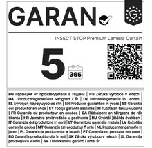 Garantiezegel voor insectenhor met lamellen met vijf jaar fabrieksgarantie.