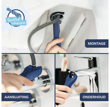 Montage en onderhoud van een wastafelkraan met de meegeleverde QuickTool montagetool.