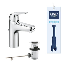 Grohe wastafelmengkraan met afvoerplug en snelle montagesysteem inclusief montagesleutel en Grohe logo