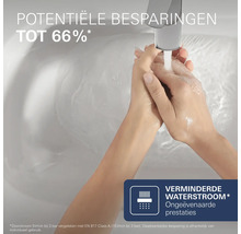 Handen wassen onder een kraan met waterbesparende technologie voor tot 66 procent minder waterverbruik.