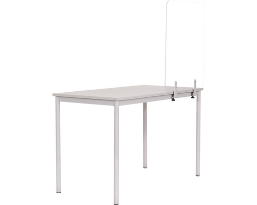Tafel met gemonteerde, transparante tafelopzet als spatscherm
