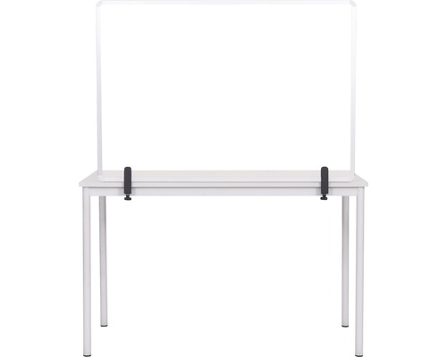 Tafel met transparant beschermingsscherm en tafelbevestiging