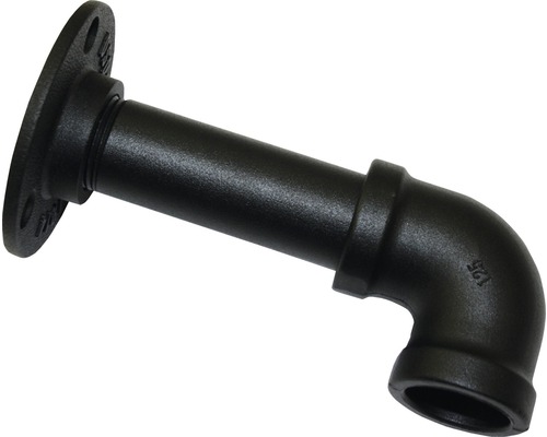 Zwart smeedijzeren hoekstuk met flens voor wandmontage