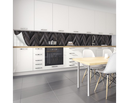 Keukenachterwandfolie met visgraatmotief in een moderne keuken