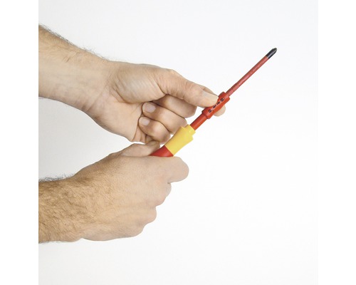 Een persoon houdt een schroevendraaier in de hand.