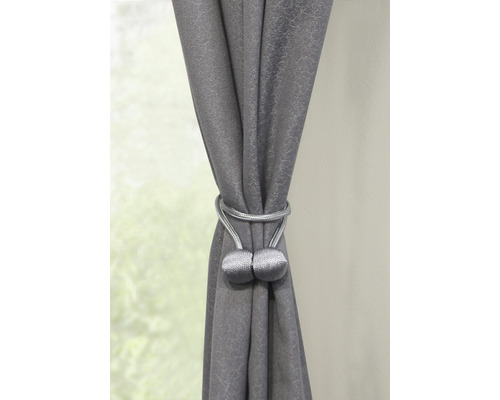 Grijs gordijn met embrasse
